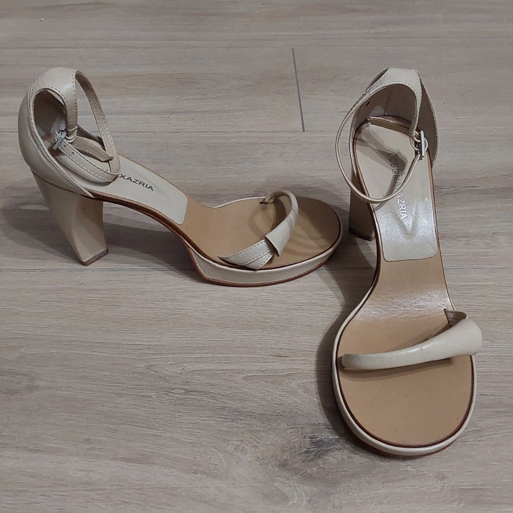 BCBGMaxAzria Cream Heels with Block Heel and Ankle Strap
